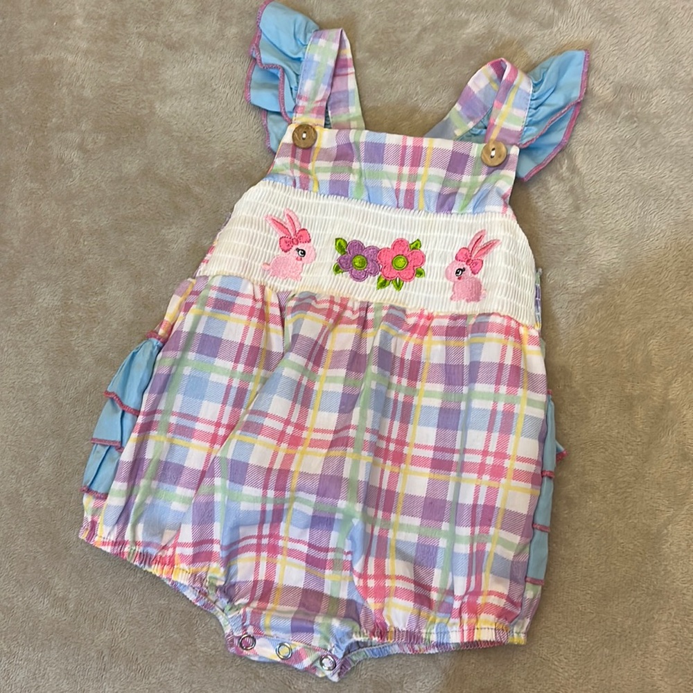 Boutique Style Pastel Bunny Romper ~ 6mo